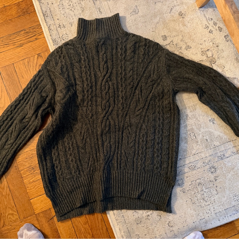 Vince Dark Green Cable Knit Turtleneck Sweater - wool/cashmere
